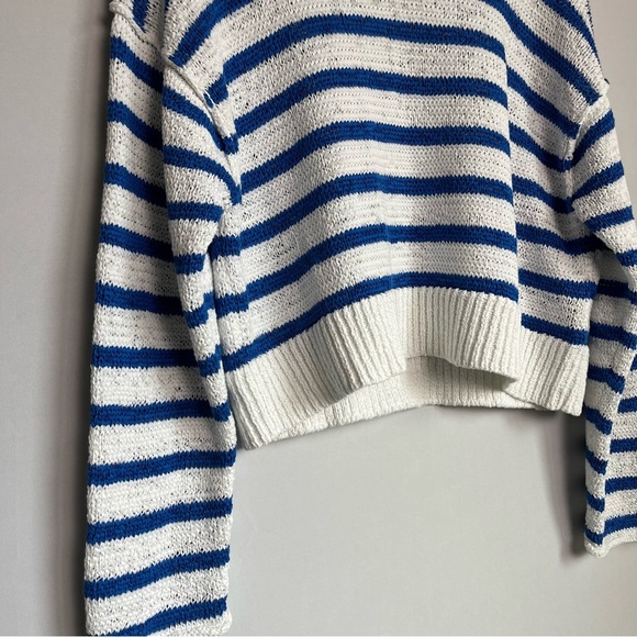 J.Crew Textured Tie Back Rollneck Sweater Sz S Blue White Oversized Boxy 2024 - Picture 12 of 15
